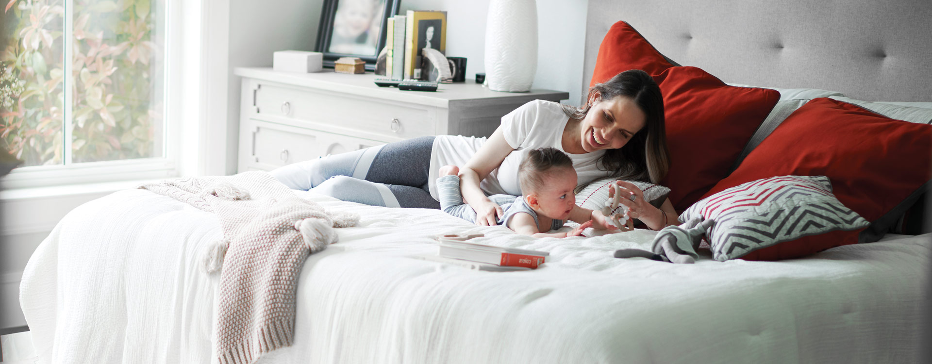 Mother and baby in comfortable home